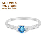 14K White Gold 0.33ct Round Petite Dainty Art Deco 4mm G SI Natural Blue Topaz Diamond Engagement Wedding Ring Size 6.5