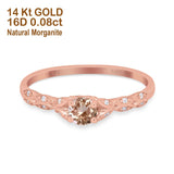 14K Rose Gold 0.33ct Round Petite Dainty Art Deco 4mm G SI Natural Morganite Diamond Engagement Wedding Ring Size 6.5