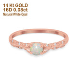 14K Rose Gold 0.08ct Round Petite Dainty Art Deco 4mm G SI Natural White Opal Diamond Engagement Wedding Ring Size 6.5