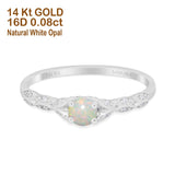 14K White Gold 0.08ct Round Petite Dainty Art Deco 4mm G SI Natural White Opal Diamond Engagement Wedding Ring Size 6.5