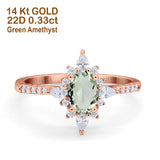 14K Rose Gold 1.54ct Vintage Oval 8mmx6mm G SI Natural Green Amethyst Diamond Engagement Wedding Ring Size 6.5