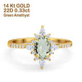 14K Yellow Gold 1.54ct Vintage Oval 8mmx6mm G SI Natural Green Amethyst Diamond Engagement Wedding Ring Size 6.5