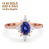14K Rose Gold 1.54ct Vintage Oval 8mmx6mm G SI Lab Blue Sapphire Diamond Engagement Wedding Ring Size 6.5