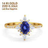 14K Yellow Gold 1.54ct Vintage Oval 8mmx6mm G SI Lab Blue Sapphire Diamond Engagement Wedding Ring Size 6.5
