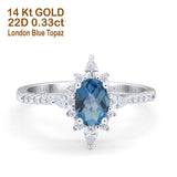 14K White Gold 1.54ct Vintage Oval 8mmx6mm G SI London Blue Topaz Diamond Engagement Wedding Ring Size 6.5