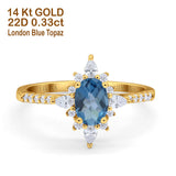14K Yellow Gold 1.54ct Vintage Oval 8mmx6mm G SI London Blue Topaz Diamond Engagement Wedding Ring Size 6.5
