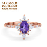 14K Rose Gold 1.54ct Vintage Oval 8mmx6mm G SI Natural Amethyst Diamond Engagement Wedding Ring Size 6.5