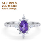 14K White Gold 1.54ct Vintage Oval 8mmx6mm G SI Natural Amethyst Diamond Engagement Wedding Ring Size 6.5