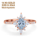 14K Rose Gold 1.54ct Vintage Oval 8mmx6mm G SI Natural Aquamarine Diamond Engagement Wedding Ring Size 6.5
