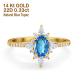 14K Yellow Gold 1.54ct Vintage Oval 8mmx6mm G SI Natural Blue Topaz Diamond Engagement Wedding Ring Size 6.5