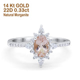14K White Gold 1.54ct Vintage Oval 8mmx6mm G SI Natural Morganite Diamond Engagement Wedding Ring Size 6.5