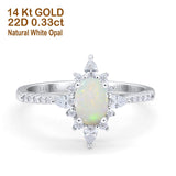 14K White Gold 0.33ct Vintage Oval 8mmx6mm G SI Natural White Opal Diamond Engagement Wedding Ring Size 6.5