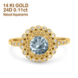 14K Yellow Gold 0.77ct Halo Art Deco Round 5.5mm G SI Natural Aquamarine Diamond Engagement Wedding Ring Size 6.5