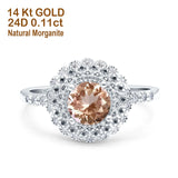 14K White Gold 0.77ct Halo Art Deco Round 5.5mm G SI Natural Morganite Diamond Engagement Wedding Ring Size 6.5