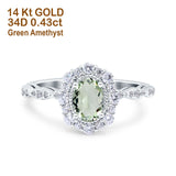 14K White Gold 1.19ct Vintage Art Deco Halo Oval 7mmx5mm G SI Natural Green Amethyst Diamond Engagement Wedding Ring Size 6.5