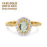 14K Yellow Gold 1.19ct Vintage Art Deco Halo Oval 7mmx5mm G SI Natural Green Amethyst Diamond Engagement Wedding Ring Size 6.5