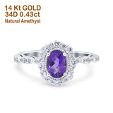 14K White Gold 1.19ct Vintage Art Deco Halo Oval 7mmx5mm G SI Natural Amethyst Diamond Engagement Wedding Ring Size 6.5