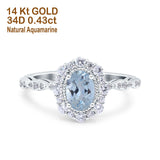 14K White Gold 1.19ct Vintage Art Deco Halo Oval 7mmx5mm G SI Natural Aquamarine Diamond Engagement Wedding Ring Size 6.5