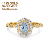 14K Yellow Gold 1.19ct Vintage Art Deco Halo Oval 7mmx5mm G SI Natural Aquamarine Diamond Engagement Wedding Ring Size 6.5