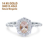 14K White Gold 1.19ct Vintage Art Deco Halo Oval 7mmx5mm G SI Natural Morganite Diamond Engagement Wedding Ring Size 6.5