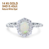 14K White Gold 0.43ct Vintage Art Deco Halo Oval 7mmx5mm G SI Natural White Opal Diamond Engagement Wedding Ring Size 6.5
