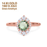 14K Rose Gold 1.61ct Halo Vintage Round 7mm G SI Natural Green Amethyst Diamond Engagement Wedding Ring Size 6.5