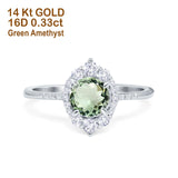 14K White Gold 1.61ct Halo Vintage Round 7mm G SI Natural Green Amethyst Diamond Engagement Wedding Ring Size 6.5