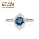 14K White Gold 1.61ct Halo Vintage Round 7mm G SI London Blue Topaz Diamond Engagement Wedding Ring Size 6.5