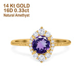 14K Yellow Gold 1.61ct Halo Vintage Round 7mm G SI Natural Amethyst Diamond Engagement Wedding Ring Size 6.5