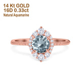 14K Rose Gold 1.61ct Halo Vintage Round 7mm G SI Natural Aquamarine Diamond Engagement Wedding Ring Size 6.5