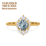 14K Yellow Gold 1.61ct Halo Vintage Round 7mm G SI Natural Aquamarine Diamond Engagement Wedding Ring Size 6.5