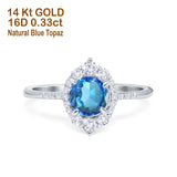 14K White Gold 1.61ct Halo Vintage Round 7mm G SI Natural Blue Topaz Diamond Engagement Wedding Ring Size 6.5