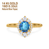 14K Yellow Gold 1.61ct Halo Vintage Round 7mm G SI Natural Blue Topaz Diamond Engagement Wedding Ring Size 6.5