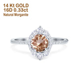 14K White Gold 1.61ct Halo Vintage Round 7mm G SI Natural Morganite Diamond Engagement Wedding Ring Size 6.5