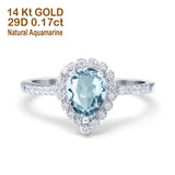 14K White Gold 1.42ct Teardrop Pear Halo 8mmx6mm G SI Natural Aquamarine Diamond Engagement Wedding Ring Size 6.5