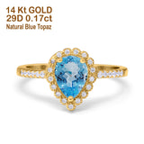 14K Yellow Gold 1.42ct Teardrop Pear Halo 8mmx6mm G SI Natural Blue Topaz Diamond Engagement Wedding Ring Size 6.5