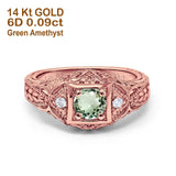 14K Rose Gold 0.15ct Round Antique Style 5mm G SI Natural Green Amethyst Diamond Engagement Wedding Ring Size 6.5