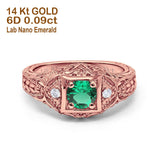 14K Rose Gold 0.15ct Round Antique Style 5mm G SI Nano Emerald Diamond Engagement Wedding Ring Size 6.5
