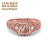 14K Rose Gold 0.15ct Round Antique Style 5mm G SI Natural Morganite Diamond Engagement Wedding Ring Size 6.5