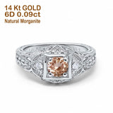 14K White Gold 0.15ct Round Antique Style 5mm G SI Natural Morganite Diamond Engagement Wedding Ring Size 6.5