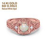 14K Rose Gold 0.09ct Round Antique Style 5mm G SI Natural White Opal Diamond Engagement Wedding Ring Size 6.5