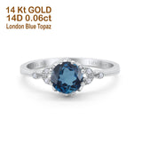 14K White Gold 1.34ct Round Art Deco Fashion 7mm G SI London Blue Topaz Diamond Engagement Wedding Ring Size 6.5