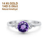 14K White Gold 1.34ct Round Art Deco Fashion 7mm G SI Natural Amethyst Diamond Engagement Wedding Ring Size 6.5