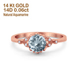 14K Rose Gold 1.34ct Round Art Deco Fashion 7mm G SI Natural Aquamarine Diamond Engagement Wedding Ring Size 6.5