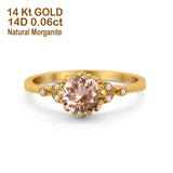 14K Yellow Gold 1.34ct Round Art Deco Fashion 7mm G SI Natural Morganite Diamond Engagement Wedding Ring Size 6.5