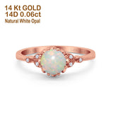 14K Rose Gold 0.06ct Round Art Deco Fashion 7mm G SI Natural White Opal Diamond Engagement Wedding Ring Size 6.5