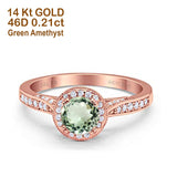 14K Rose Gold 0.67ct Round Halo 6.5mm G SI Natural Green Amethyst Diamond Engagement Wedding Ring Size 6.5