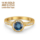 14K Yellow Gold 0.67ct Round Halo 6.5mm G SI London Blue Topaz Diamond Engagement Wedding Ring Size 6.5