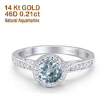 14K White Gold 0.67ct Round Halo 6.5mm G SI Natural Aquamarine Diamond Engagement Wedding Ring Size 6.5