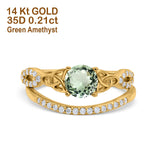 14K Yellow Gold 1.05ct Round 6mm G SI Natural Green Amethyst Diamond Engagement Bridal Wedding Ring Size 6.5